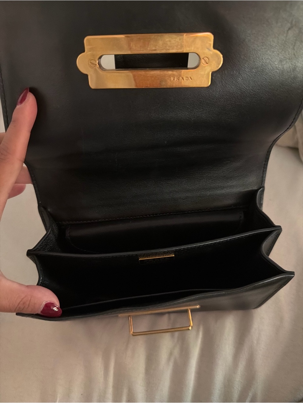 Prada Black Leather Shoulder Bag with Gold Hardware and Studded Strap - Picture 4 of 4